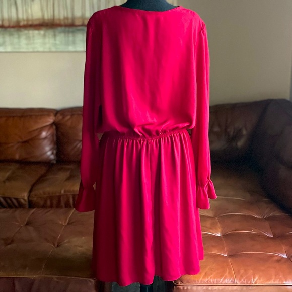 Bright Red Beautiful Dress Midi with Long Sleeves Detail on the Front - Picture 4 of 16